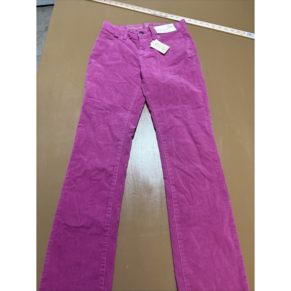 St. John's Bay Women's Straight Corduroy Twilight Magenta Mid-Rise Pants NEW 4
